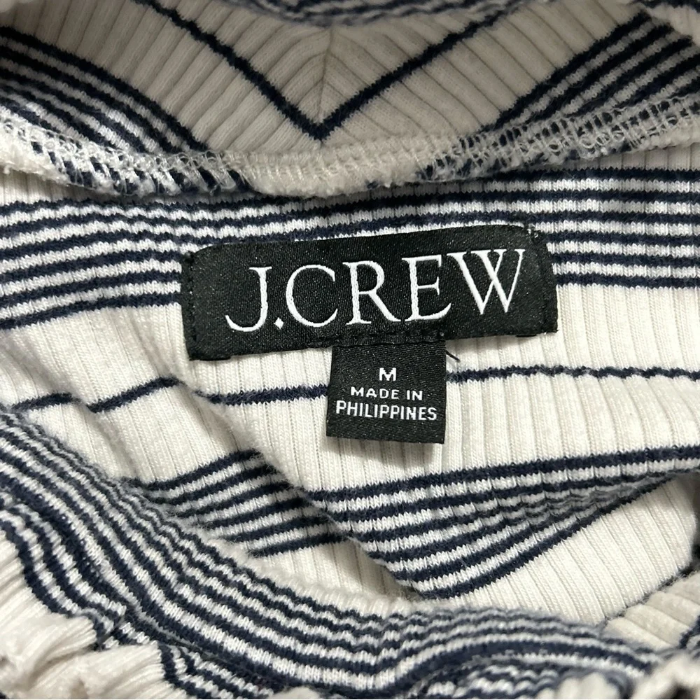 J. Crew Vintage Rib Ruffle Mockneck Long Sleeve Tee in Stripe Coastal Preppy